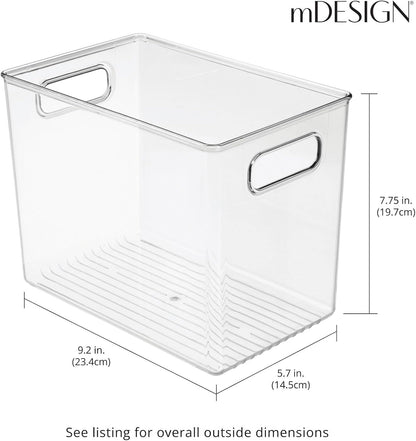 mDesign Plastic Storage Organizer Container Bin for Kitchen Organization in Pantry, Cabinet, Countertop Fridge, Refrigerator, and Freezer - Hold Food, Drink, or Snacks, Ligne Collection, 4 Pack, Clear