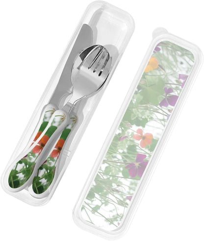 3-Piece Kids Silverware Set With Storage Case, Stainless Steel Reusable Children Safe Knife Spoon Fork Set Blue Active Girl Running Sunset Children Flatware Set For Kids Lunch Box - Colors B