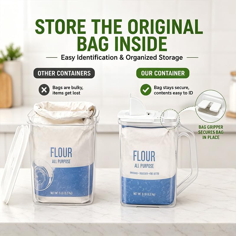 Cereal Containers Storage, Airtight 4 Quart Plastic Pantry Containers with Easy Grip Handles and Pour Spouts for Flour, Sugar, Rice, Cereal and Pet Food