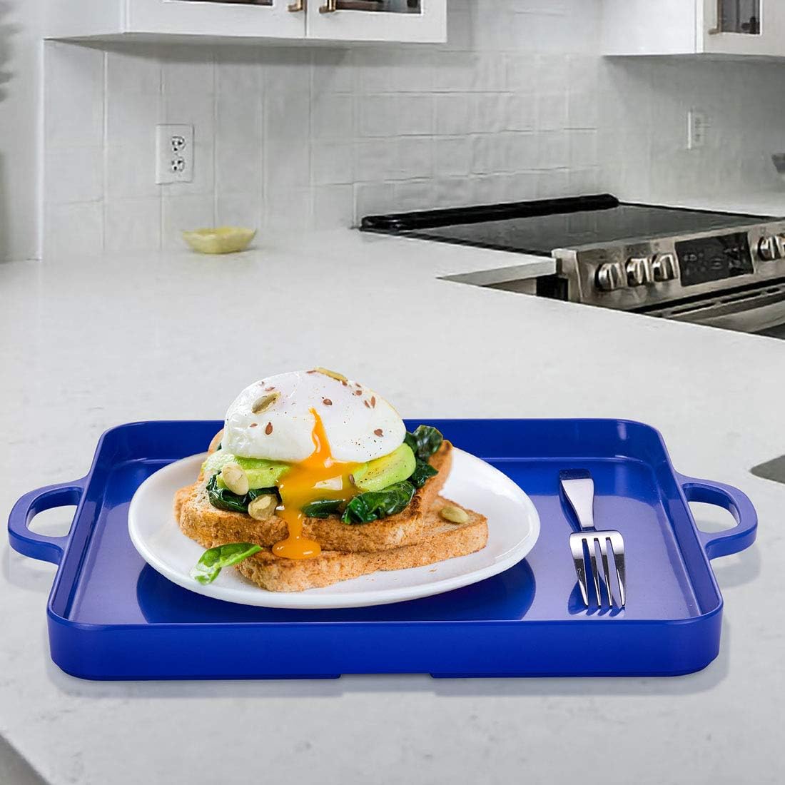 i BKGOO Foodservice Red Plastic Tray with Handle Set of 2 Large Melamine Cube Serving Platters for Parties, Table, Kitchen Size(12.5"x12.5"x1")