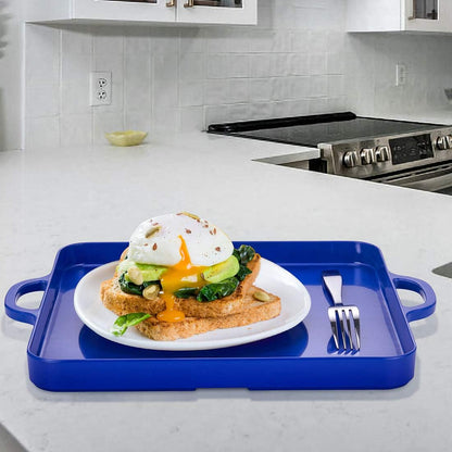 i BKGOO Foodservice Red Plastic Tray with Handle Set of 2 Large Melamine Cube Serving Platters for Parties, Table, Kitchen Size(12.5"x12.5"x1")