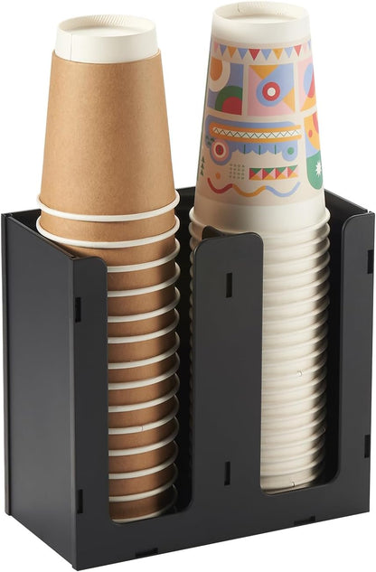 CURTA 4 Compartment Splicing Disposable Paper Cup Dispenser, Coffee and Lid Storage Organizer Holder for Countertop Bar,Restaurant,Breakroom,Party, Black