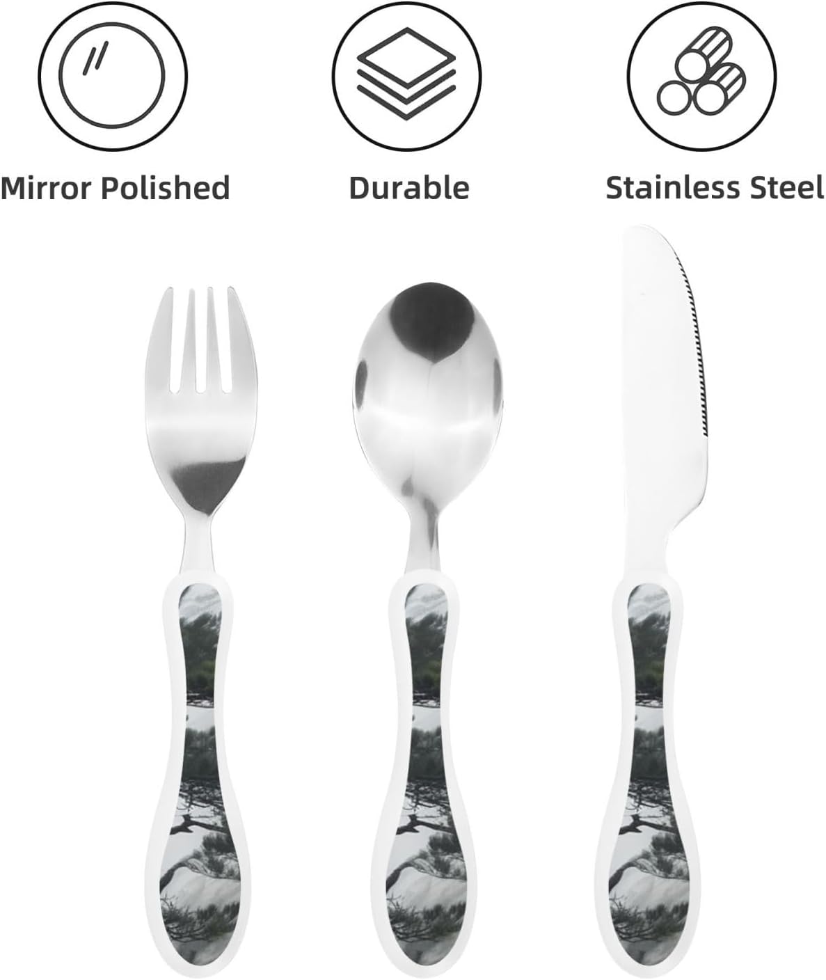 3-Piece Kids Silverware Set With Storage Case, Stainless Steel Reusable Children Safe Knife Spoon Fork Set Blue Active Girl Running Sunset Children Flatware Set For Kids Lunch Box - Colors A