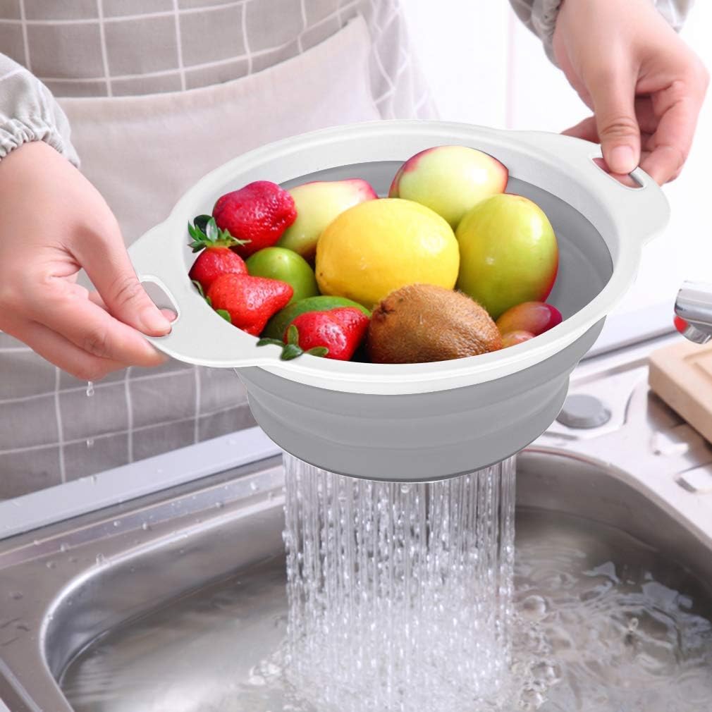QiMH Collapsible Colander Strainer Set of 4-1 PC 6 Quart Expandable 2 PC 4 Quart(1 gal) and 1 PC 2 Quart(0.5 gal) - BPA Free & Dishwasher-safe Silicone Kitchen Foldable Strainer for Pasta, Veggies