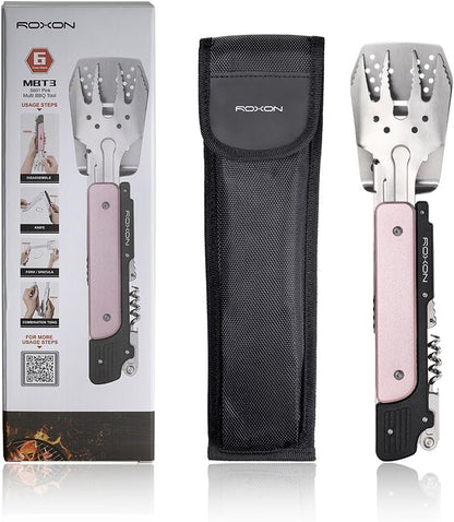 ROXON 6-in-1 Folding Grill Utensils Set, 14" BBQ Tools for Camping S601