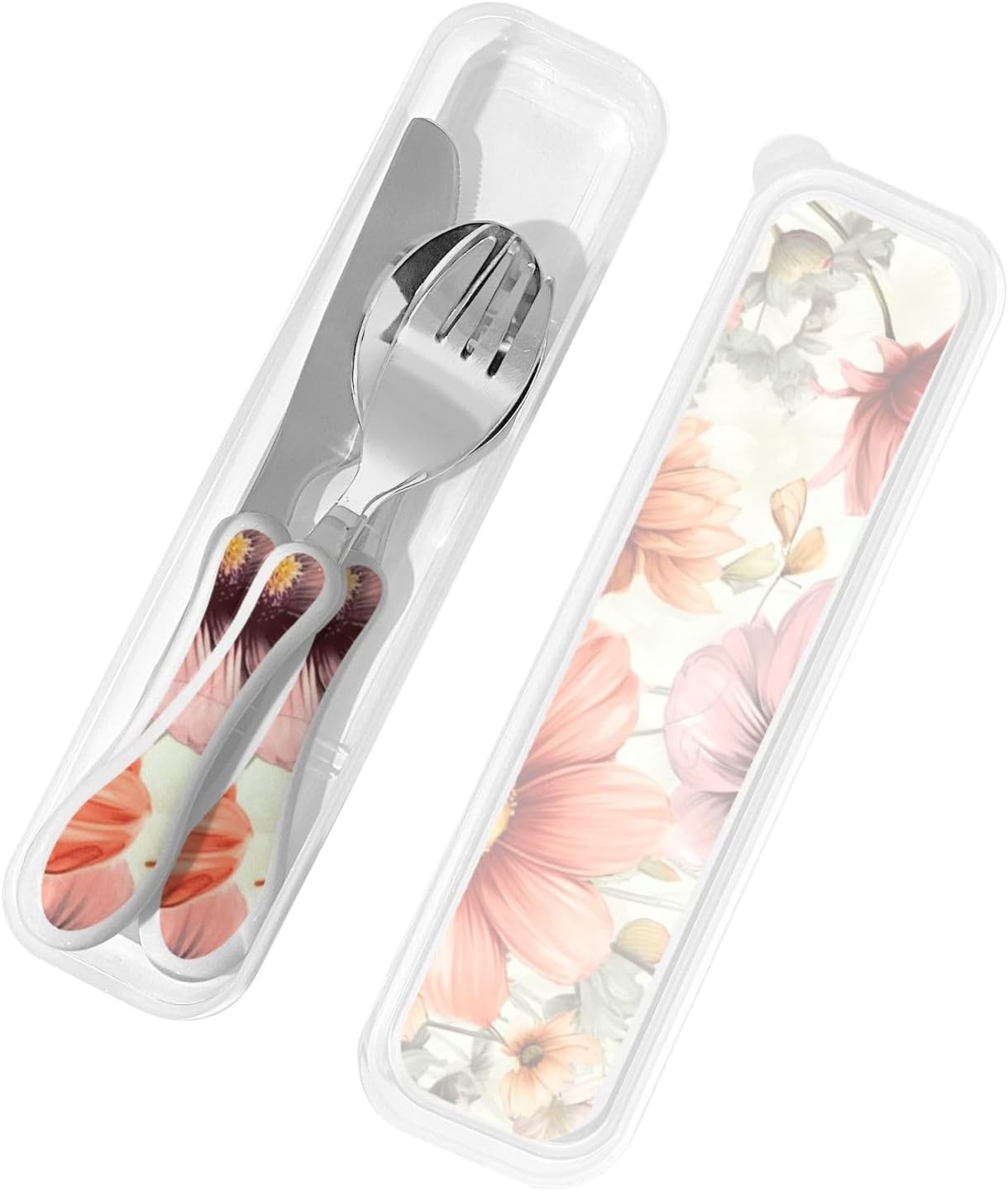 3-Piece Kids Silverware Set With Storage Case, Stainless Steel Reusable Children Safe Knife Spoon Fork Set Blue Active Girl Running Sunset Children Flatware Set For Kids Lunch Box - Colors A