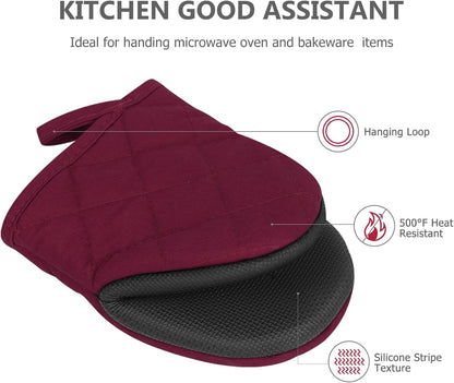 Goldmeet Mini Oven Mitts 2-Pack, 7"x5.5", 500°F Silicone Grip, Gray