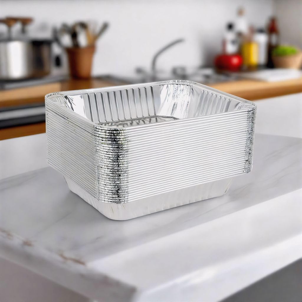 9x13 Inch Aluminum Foil Pans with Lids – 25 Pack Extra Heavy Duty Deep Disposable Half-Size Trays for Baking, Roasting, Cooking & Food Storage – Rectangular Silver Pans with Matching Lids