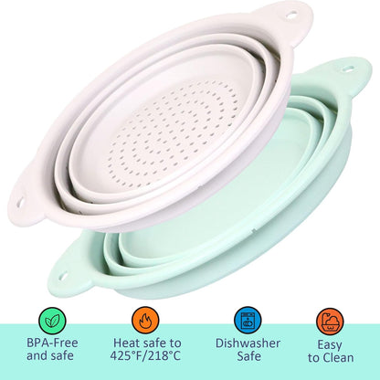 Collapsible Silicone Colander Basin Set, Thickened Strainer bowl, for Kitchen, RV, Camping, Draining Pasta, Washing Fruit, Vegetable