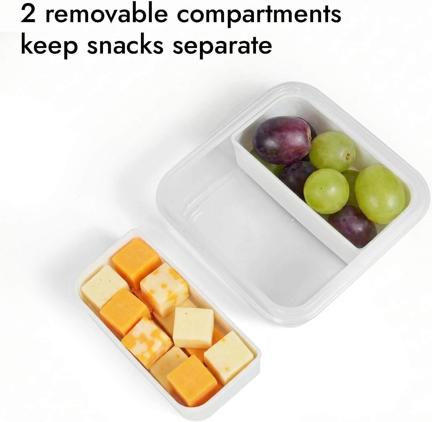 carrotez 2 Compartment Small Snack Containers, Mini Snack Containers for Mini Fridge, Small Divided Food Storage Containers, Airtight Lids, Reusable, 1.1 cup, 2 PACK