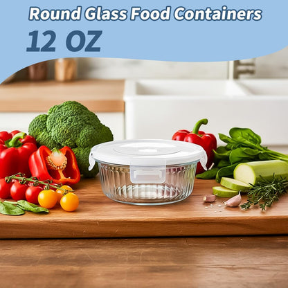 H.JSS WDJS 3Cup Round Glass Food Storage Containers with Airtight lids, 23oz Glass Meal Prep Containers, Heat-Resistant BPA-Free for Soup Leftover, Microwave, Dishwasher and Fridge Safe (white-4Pack)