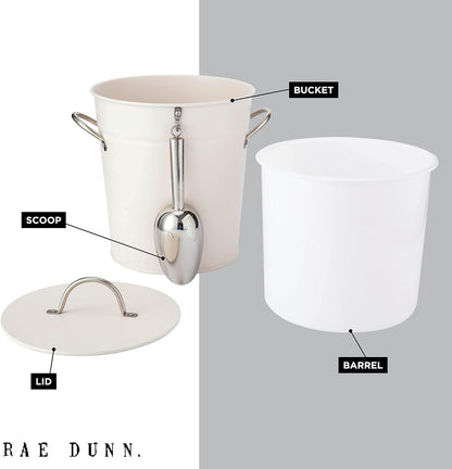 Rae Dunn Ice Bucket with Scoop - Stainless Steel Bucket with Handle, Lid and Ice Scooper - 4 Qt. Storage Bin for Ice Cubes for Bars, Parties, Backyard Barbeques, Picnics, and Camping (Black)