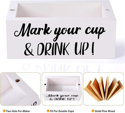 Wooden Cup Holder with Marker Slot, Disposable Plastic Party Cup Organizer for Holiday Gatherings - Hosting Essential to Mark Your Cup & Drink Up, Prevent Mix-Ups, Reduce Waste