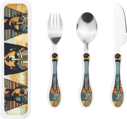 3-Piece Kids Silverware Set With Storage Case, Stainless Steel Reusable Children Safe Knife Spoon Fork Set Tropical Sunset Seaside Children Flatware Set For Kids Lunch Box