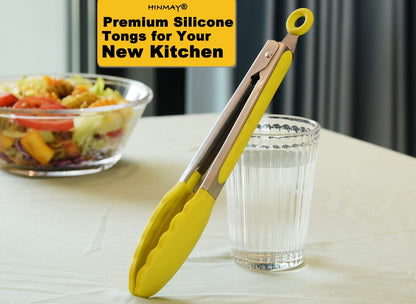 HINMAY Stainless Steel Kitchen Tongs 9-Inch Cooking Tongs, Set of 3