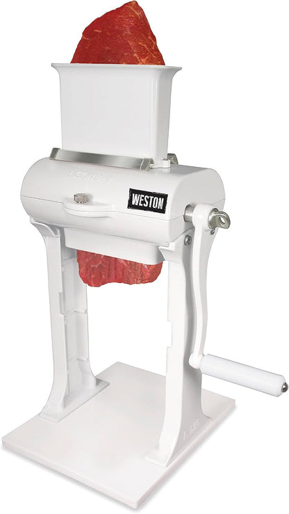 Weston Meat Tenderizer Tool & Heavy Duty Cuber, Quick and Easy Manual Operation For Cuts Up To 4.5” Wide x .75” Thick, Durable Aluminum Construction, Stainless Steel Blades, White (07-3101-W-A)
