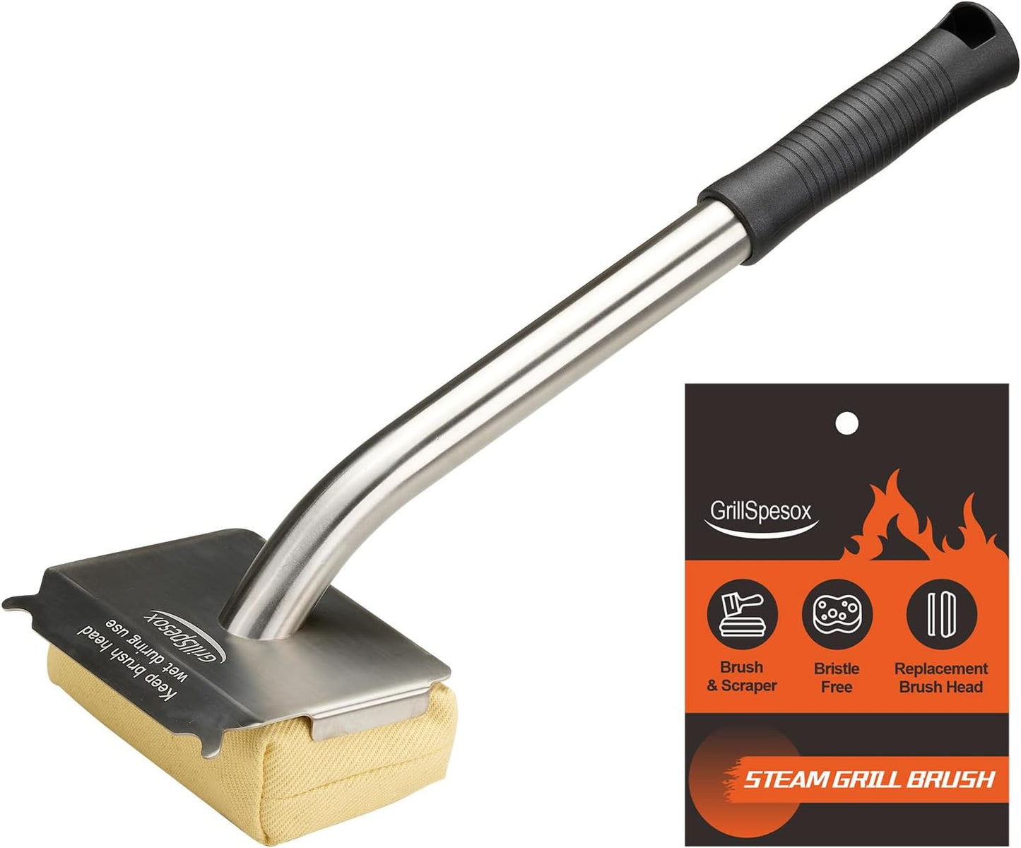 Grill Brush Bristle Free-Steam Grill Brush for Outdoor Grill for Barbecue,for Cast Iron Grates,Grill Cleaning Brush with Replacement Pads,Grill Cleaner (Handle+Pads)