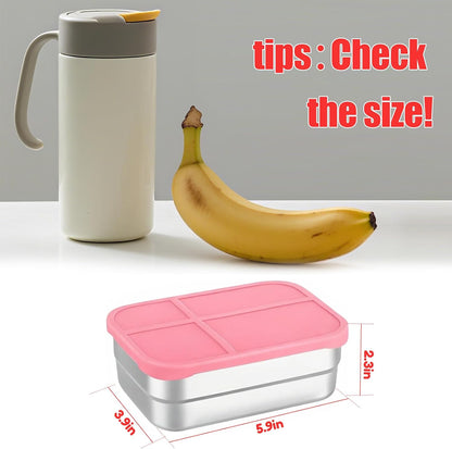 Stainless Steel Snack Containers with Lids 3 Pack, Reusable 4 Compartments Snack Containers Leak-Resistant Storage with 3 Spoons & 3 Forks, Divided Food Storage for Adults, Travel, Home & Office