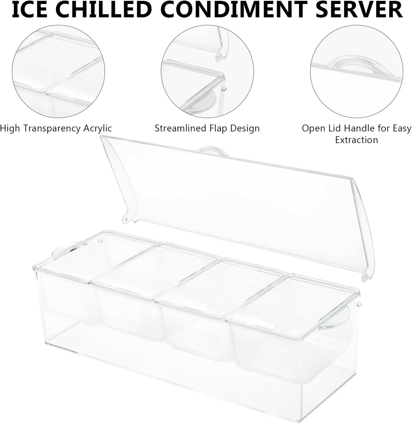 Condiment Tray, Garnish Tray for Bartenders, Fruit Tray for Bar & Bar Fruit Tray, Bar Caddy & Condiment Caddy, Garnish Serving Caddy for Home Bar, Parties & Bartending (4 Compartments)