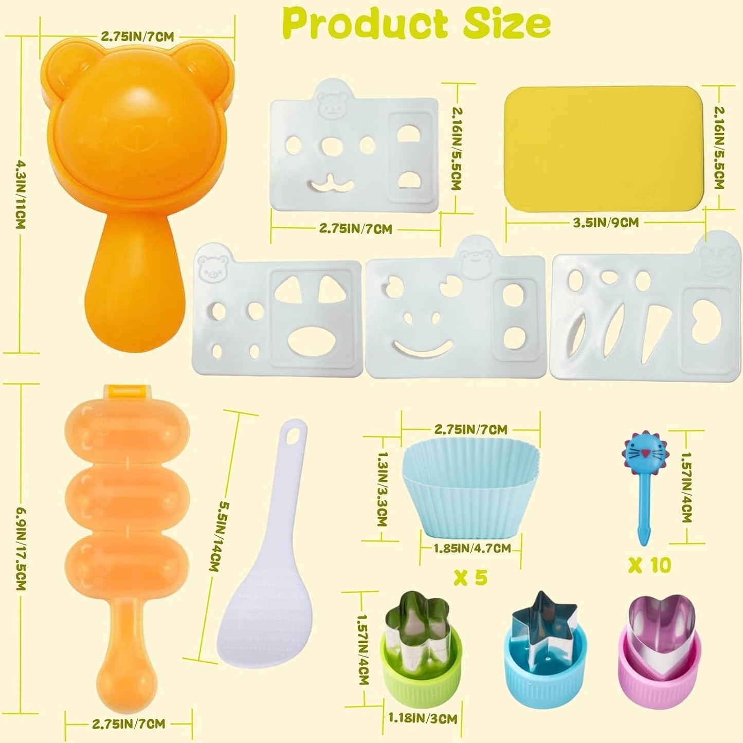 Rice Ball Molds 21PCS Onigiri Mold Set Cute Animal Sushi Molds Rice Shaper Rice Ball Shaker Bento Box Accessories DIY with Nori Seaweed Punch Cutter Food Picks