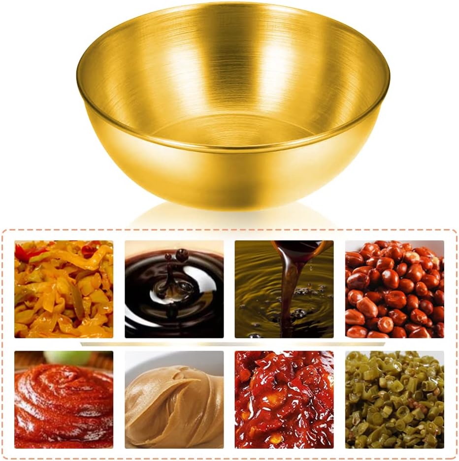 8 Pack 3.2inch Stainless Steel Sauce Dishes Mini Individual Saucers Bowl Round Seasoning Dishes Sushi Dipping Bowl Appetizer Plates, Champagne Gold