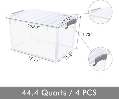 Citylife 32 QT Plastic Storage Bins with Latching Lids Stackable Storage Containers for Organizing Large Clear Storage Box for Garage, Closet, Kitchen, 4 Packs