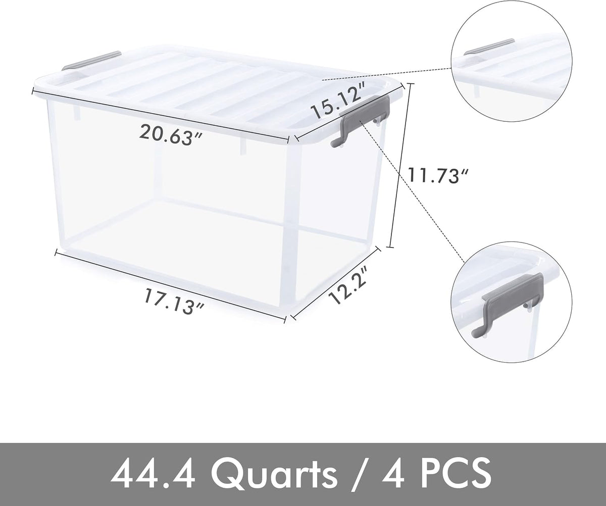 Citylife 32 QT Plastic Storage Bins with Latching Lids Stackable Storage Containers for Organizing Large Clear Storage Box for Garage, Closet, Kitchen, 4 Packs