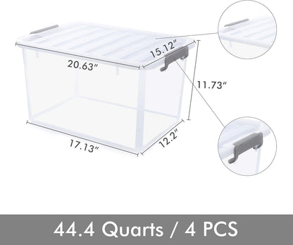 Citylife 32 QT Plastic Storage Bins with Latching Lids Stackable Storage Containers for Organizing Large Clear Storage Box for Garage, Closet, Kitchen, 4 Packs