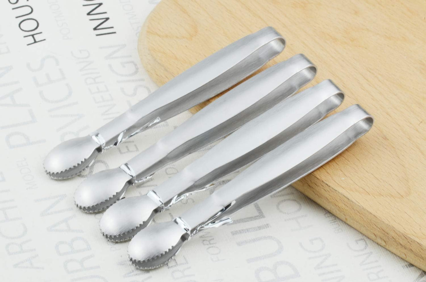 HINMAY Sugar Tongs 4-Inch Mini Serving Tongs Stainless Steel Appetizer Tongs, Set of 4