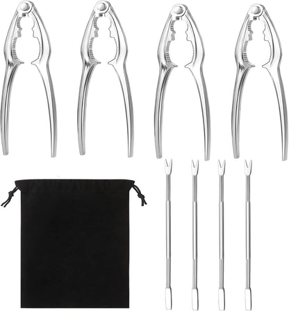 8 Pcs Seafood Tool Set,Crab Crackers and Tools Set,Crab Leg Cracker Tool,4 Crab Leg Crackers, 4 Stainless Steel Crab Forks and 1 Storage Bag,Suitable for Seafood and Various Nuts