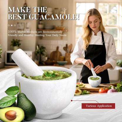 Koville Luxury Marble Mortar and Pestle Set, 7"-4cups Grinder Bowl for Guacamole, Salsa, Pill Crusher, Spice, Herb, Garlic, Nut, Heavy Duty Grinder for Kitchen