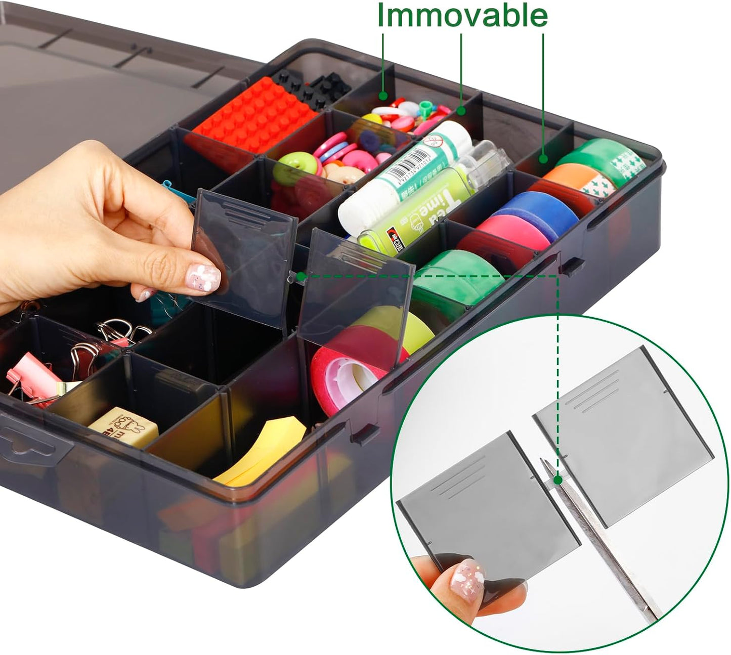 Gbivbe Large 24 Grids Plastic Organizer Box Adjustable Dividers,Clear Storage Box for Jewelry, Art DIY Crafts, Washi Tapes, Beads and Small Parts
