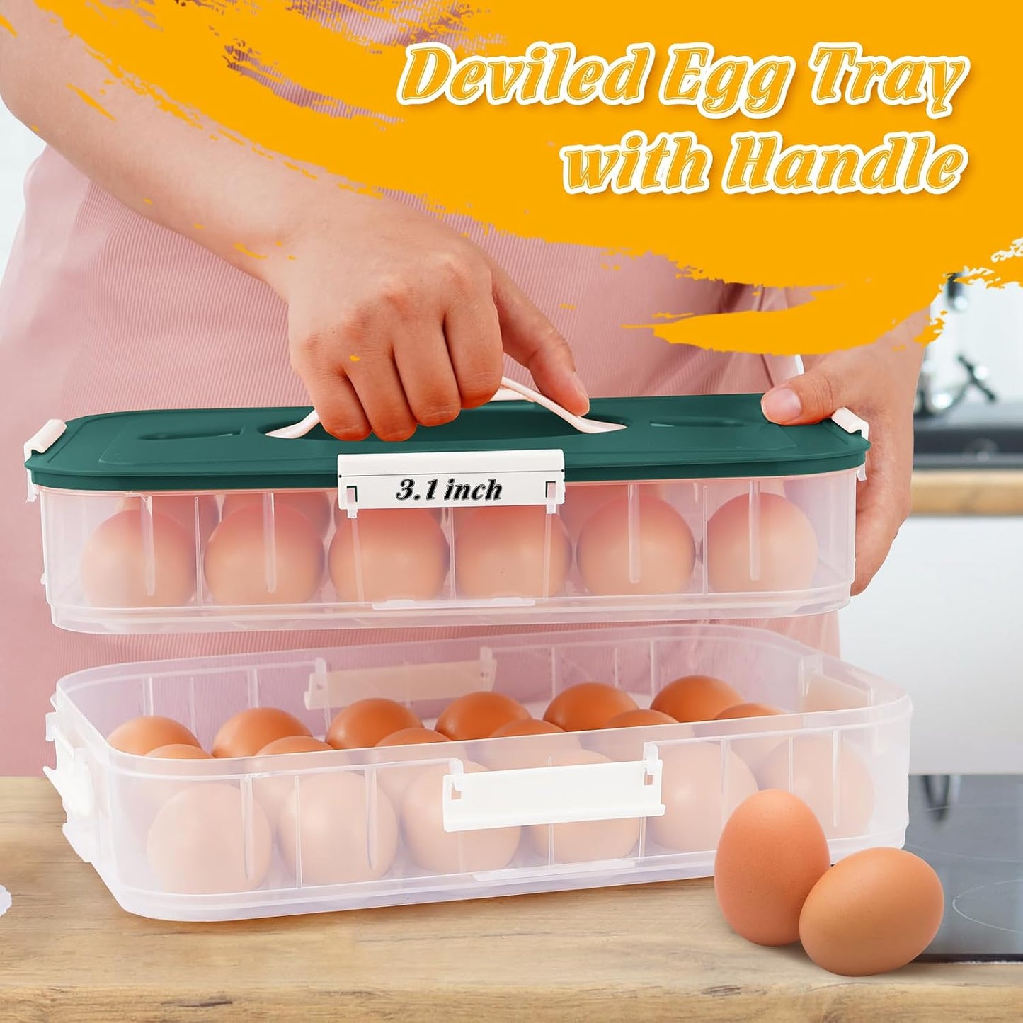 2-Layer Deviled Egg Containers with Lid, 36 Slots Deviled Egg Tray Carrier with Handle and Deviled Egg Injector Piping Tool, Portable Egg Storage Carrier Tray Platter for Party Picnic Travel (white)