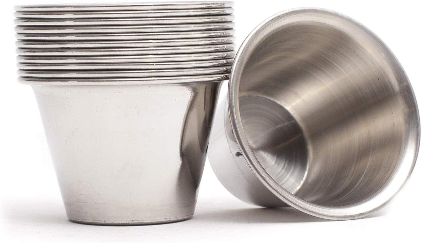 Ramekins Stainless Steel Condiment Sauce Cups, Metal Ramekins, Commercial Grade, Multifunctional, Ideal for All Hot and Cold Sauces, Individual Portion Cups (12, 1.5 oz)