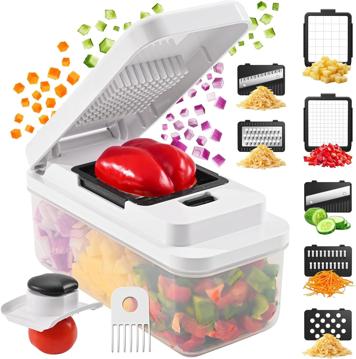 11-in-1 Vegetable Chopper 420 Food-Grade Stainless Steel Blades, 7.2 Cup Container with Colander, BPA & PFAS Free, Dishwasher Safe