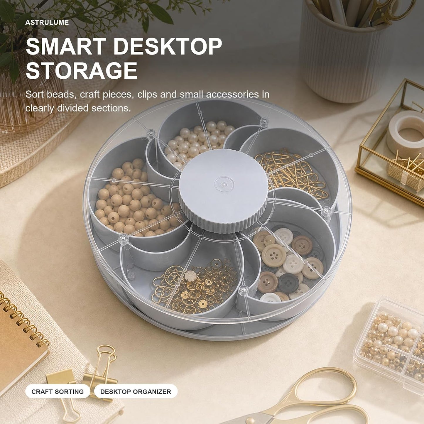 Rotating Lazy Susan Serving Tray with Lid, Portable Multi-Compartment Divided Platter for Snacks, Fruit, Nuts, and Dips- 8inch(Blue)