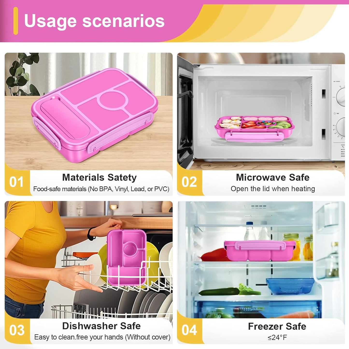 Amathley Bento Box Adult Lunch Box Kids,Lunch Containers for Adults/Kids/Toddler,5 Compartments Bento Lunch Box with Sauce Vontainers,Microwave & Dishwasher & Freezer Safe,BPA-Free (Blue)