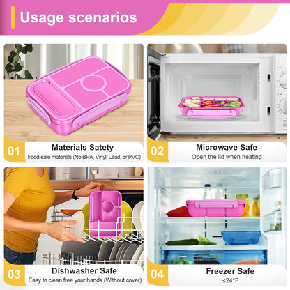 Amathley Bento Box Adult Lunch Box Kids,Lunch Containers for Adults/Kids/Toddler,5 Compartments Bento Lunch Box with Sauce Vontainers,Microwave & Dishwasher & Freezer Safe,BPA-Free (Blue)