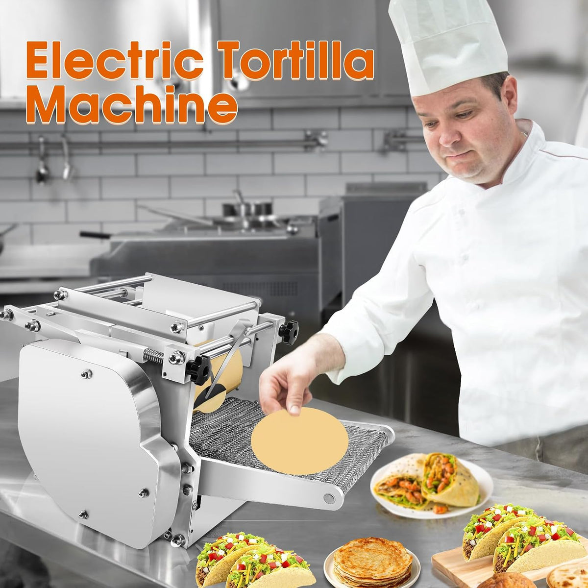Electric Tortilla Maker with 2 Molds(4in/6in), Automatic Corn Tortilla Making Machine with Adjustable Customize Thickness (1.5-5mm), Non-Stick Coating, Chapatti Machine for Pita Tortilla Pizza (Gold)