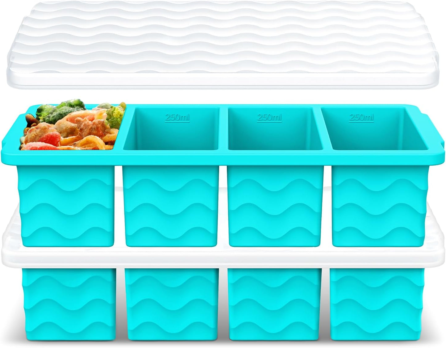Doasuwish Silicone Freezer Molds for Soup with Lid – 1-Cup Soup Container Style Ice Cube Trays for Freezer, Meal Prep & Food Storage, Freeze 250mL/125mL Portions – 2 Pack