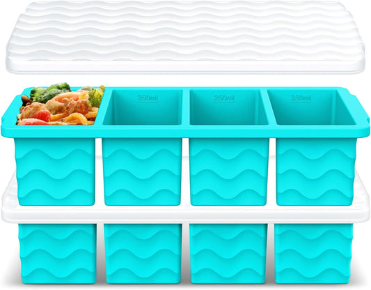 Doasuwish Silicone Freezer Molds for Soup with Lid – 1-Cup Soup Container Style Ice Cube Trays for Freezer, Meal Prep & Food Storage, Freeze 250mL/125mL Portions – 2 Pack