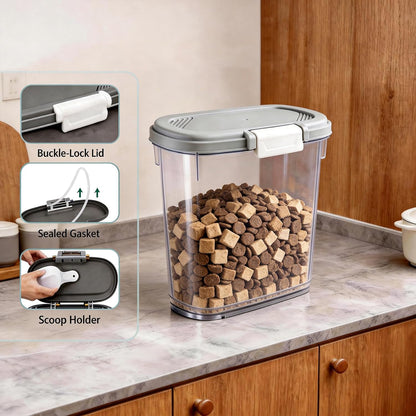 10-15 Lbs Dog Food Storage Container Airtight - Slim Pet Cat Food Container with Lid, Scoop and Cup - Clear Plastic Dry Food Storage Bin for Dogs, Cats, Bird Seeds, Kibble, Pellets, Rice, Flour