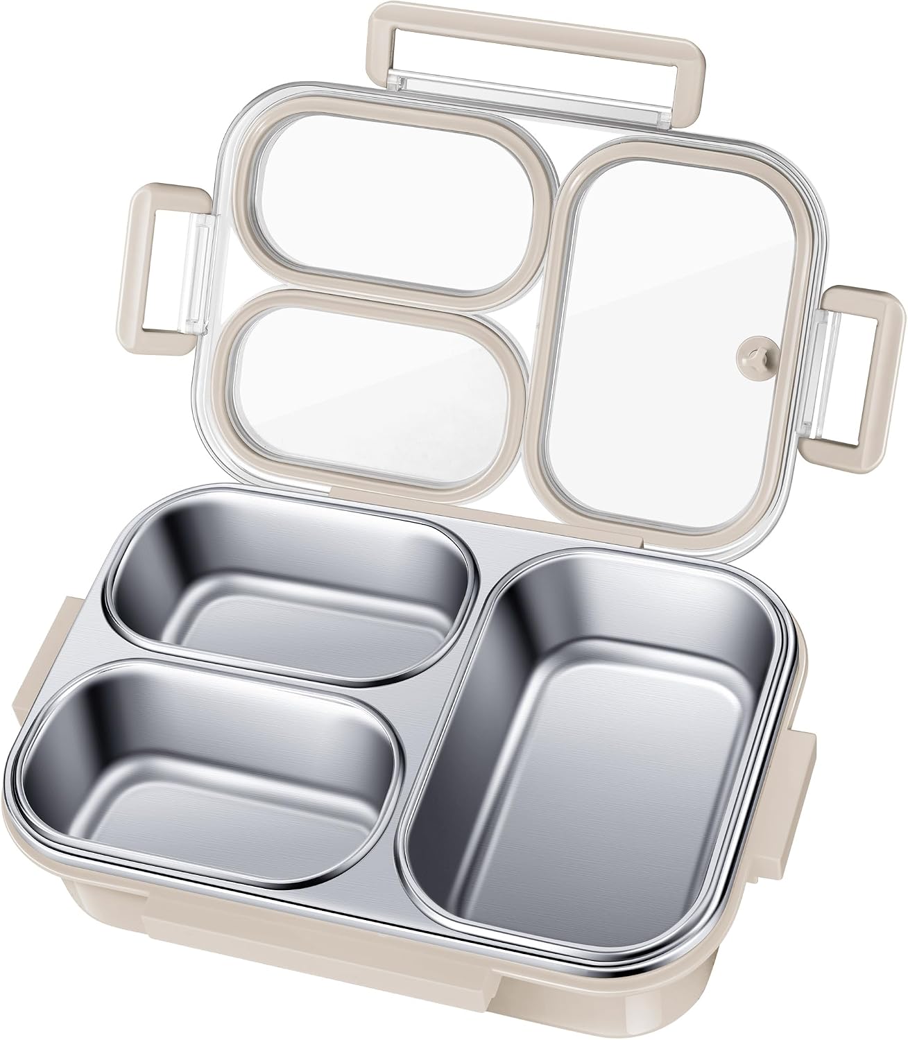 KTKUDY Stainless Steel Bento Box for Kids & Adults - 25 oz - Leakproof 3 Compartment Metal Lunch Container - 18/8 Stainless Steel Lunch Box Kids - Ideal for School, Office & Outdoor (Cream)