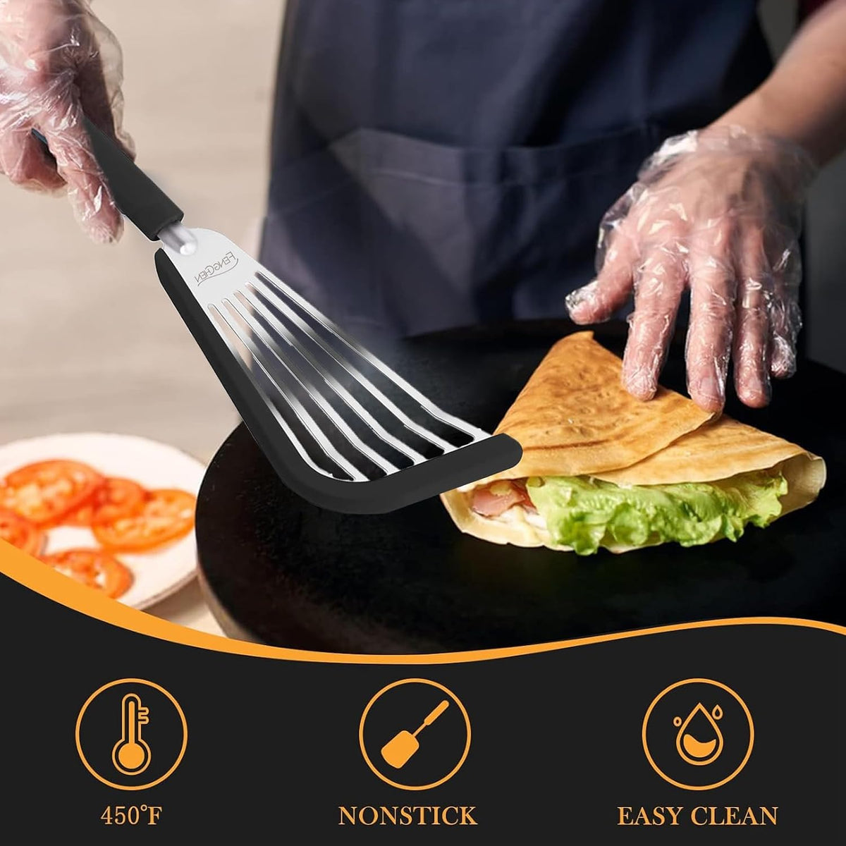 Nonstick Fish Spatula With Silicone Edge, FENGCHEN Silicone Fish Spatula, Heat-Resistant Fish Turner Spatula,Fish Spatulas For Cooking, For Scrapping, Flipping, Frying, Turning Foods (Silver)