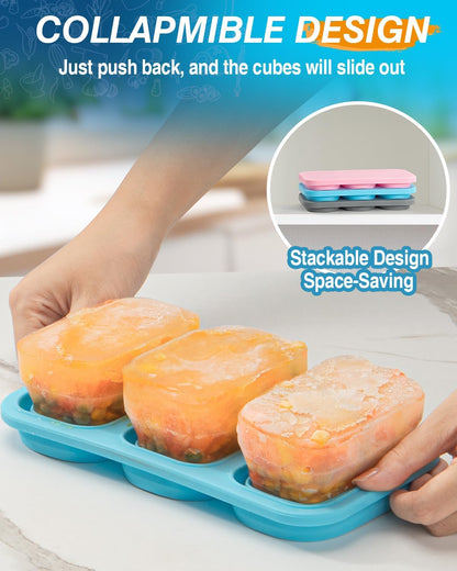 Silicone Freezer Trays With Lid, Stackable 1 Cup Silicone Freezer Molds, Easy To Use Soup Ice Cube Tray, Collapsible Freezing Molds for Meal Prep, Broth, Sauce, Leftovers, Soup Storage Gift Set
