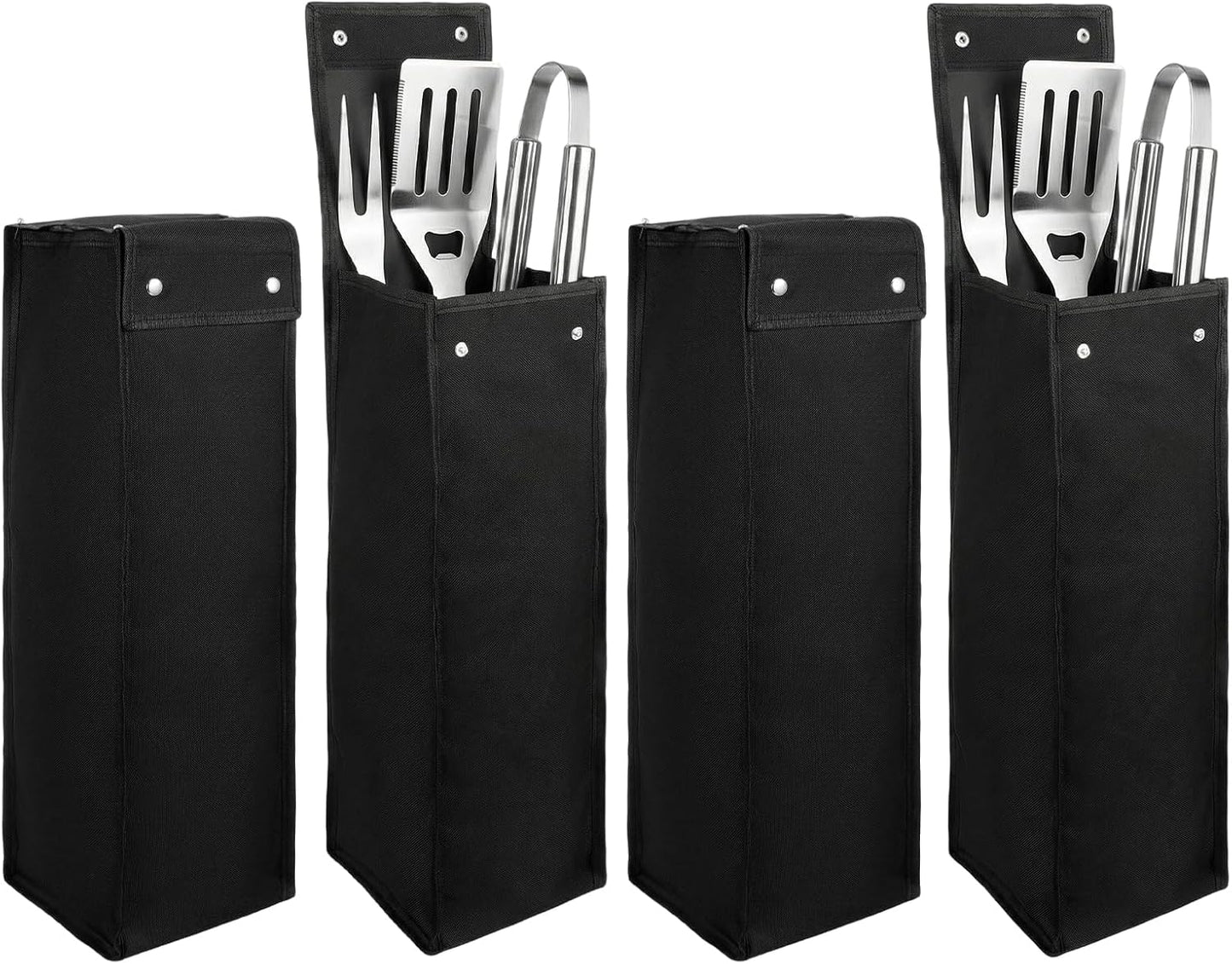 2 Pcs Grill Utensil Storage Bag BBQ Tool Storage Bags Barbecue Hardware Tool BBQ Utensil Holder Pouch Oxford Cloth Accessory Foldable for Camping Hiking, Black