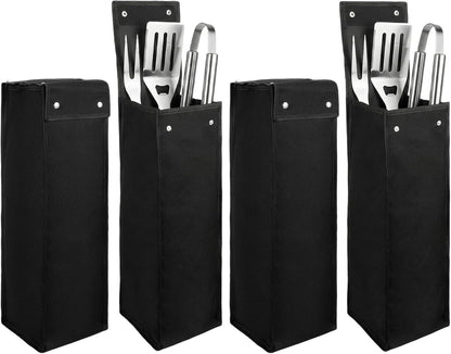 2 Pcs Grill Utensil Storage Bag BBQ Tool Storage Bags Barbecue Hardware Tool BBQ Utensil Holder Pouch Oxford Cloth Accessory Foldable for Camping Hiking, Black