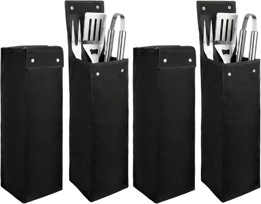 2 Pcs Grill Utensil Storage Bag BBQ Tool Storage Bags Barbecue Hardware Tool BBQ Utensil Holder Pouch Oxford Cloth Accessory Foldable for Camping Hiking, Black
