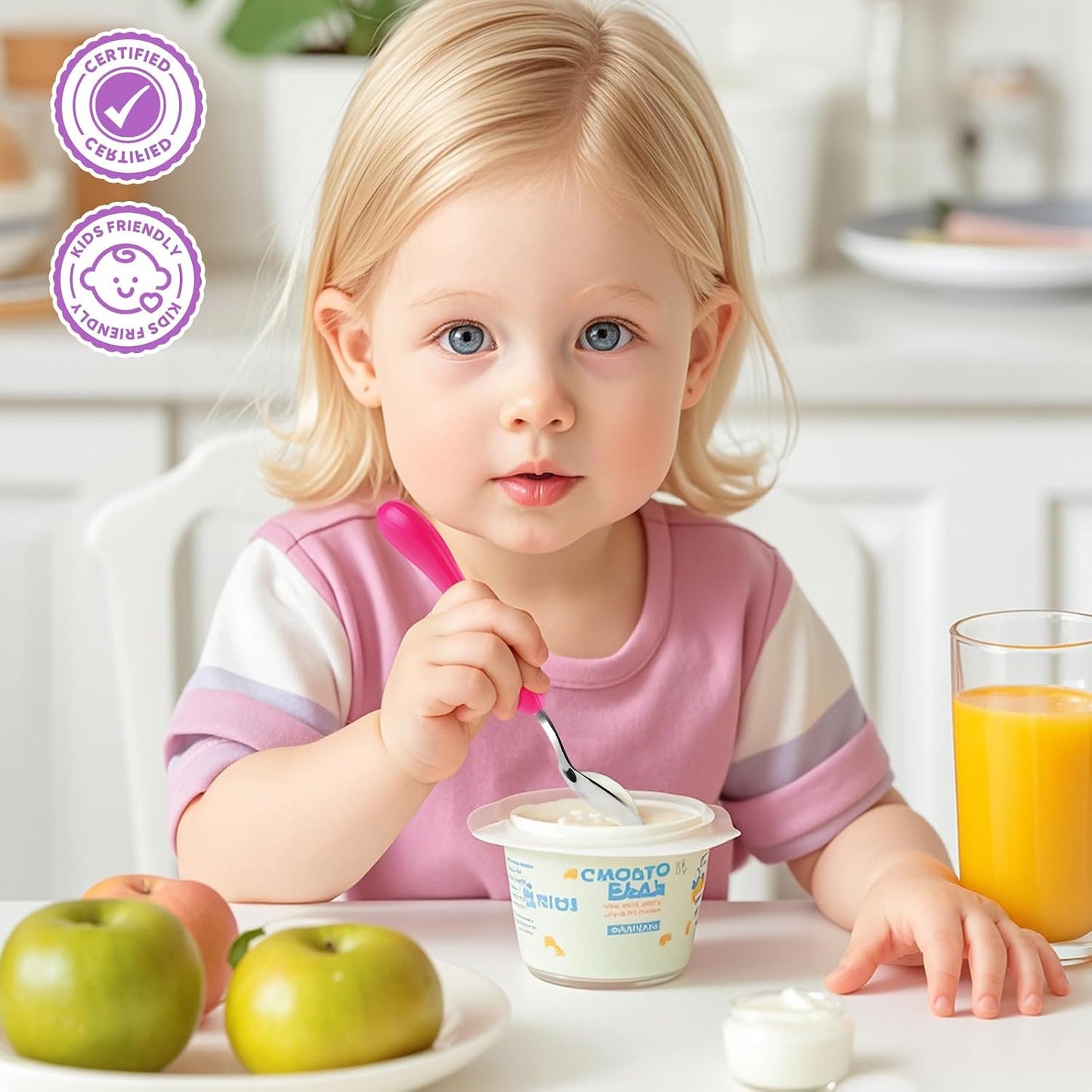 Lehoo Castle 6 Pieces Toddler Utensils, Kids Silverware for 2 3 4 Years Old, Stainless Steel Fork and Spoon Set with Plastic Handle, Safe Toddler Cutlery (Dinosaur)