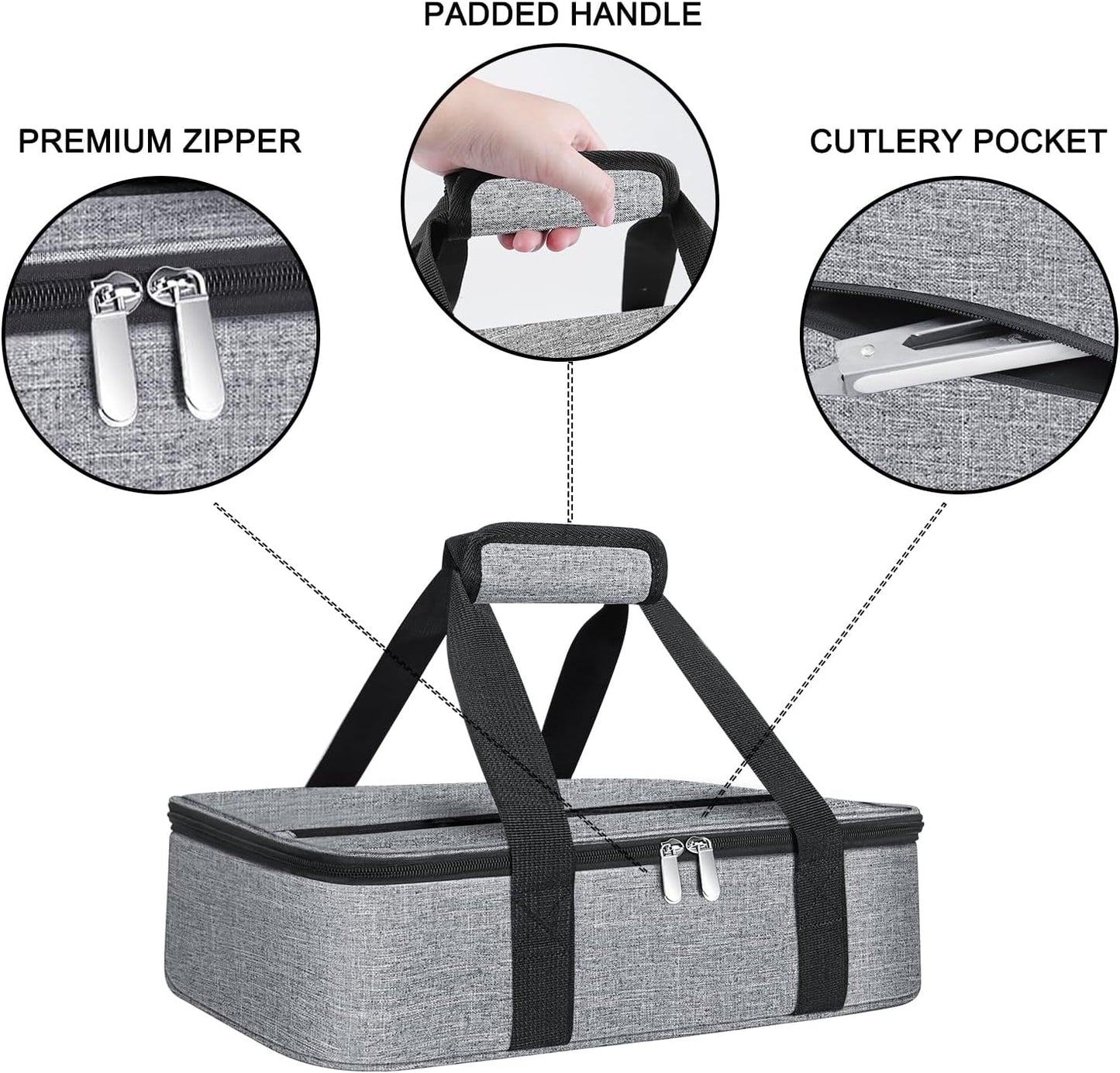 esouler Insulated Casserole Carrier - Casserole Carriers for Hot or Cold Food - Lasagna Lugger Dish Carrier, Thermal Lunch Bag for Potluck Parties, Picnic, Travel, Fits 9" x 13" Baking Dish, Grey